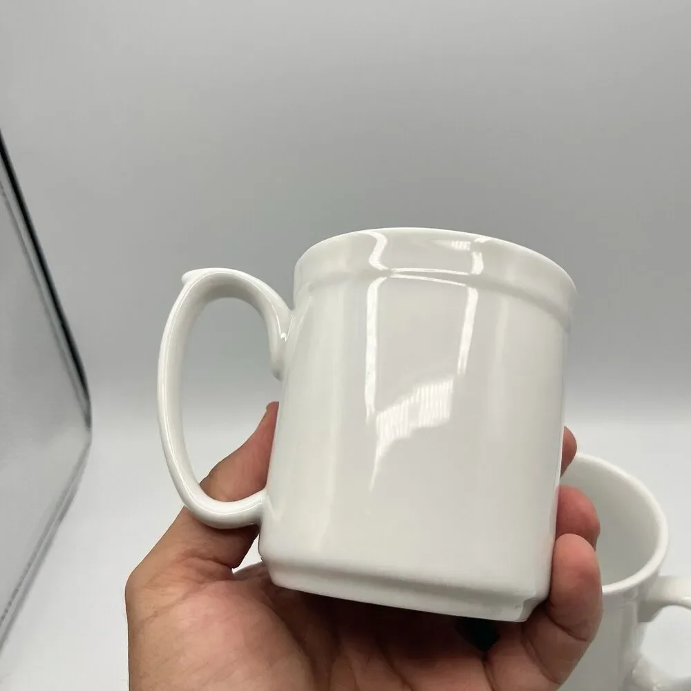 (2) William Sonoma Pantry Essentials White Coffee/Tea Mugs/Cups 3.75” 10 OZ